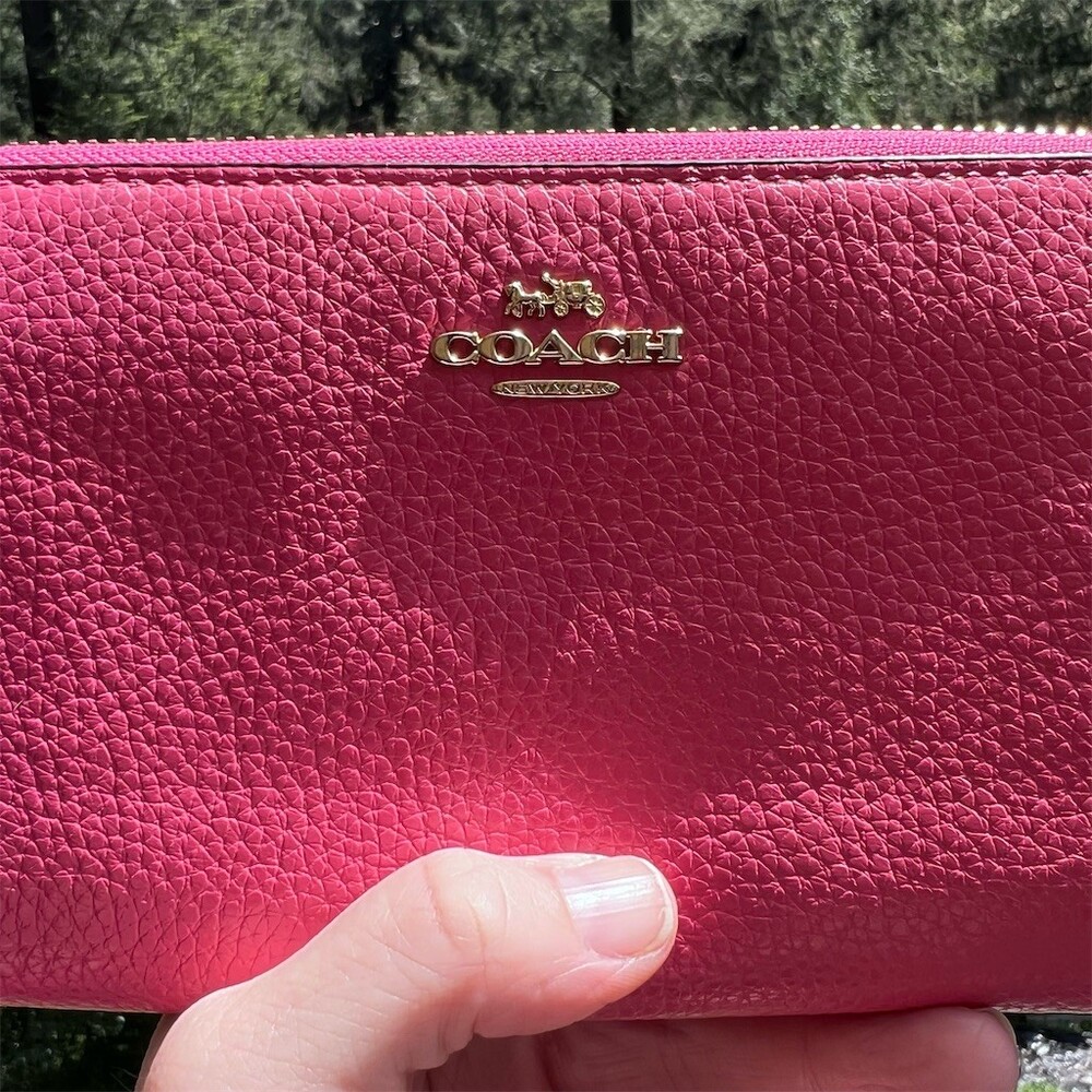 COACH Long Zip-Around Wallet  Pink Pebble Leather w Gold Hardware AUTHENTIC - Picture 12 of 13